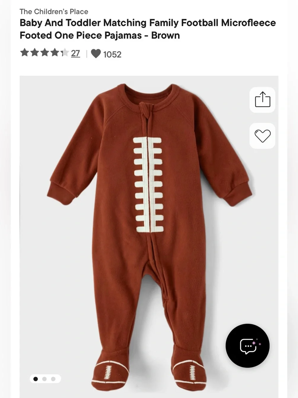 Children’s Place Baby Microfleece Football Footed Pajamas Onesie 3-6M - NWT!